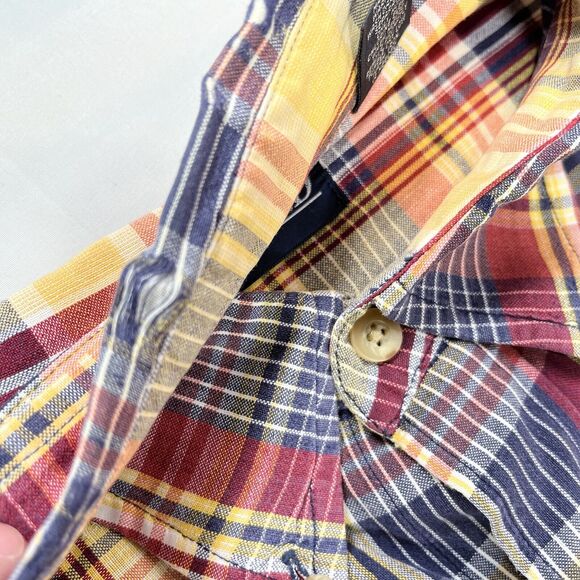 LANDS ENDS BUTTON DOWN LONG SLEEVE SHIRT MENS LARGE TALL YELLOW PLAID RED RIPPED - Picture 3 of 14